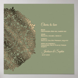 Sage Green und Gold Elegantes Luxusmenü Unterschre Poster