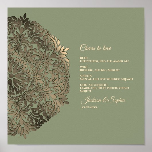 Sage Green und Gold Elegantes Luxusmenü Unterschre Poster (Vorne)