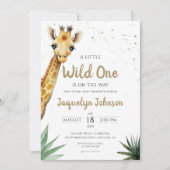 Sage Green und Gold Safari Giraffe Baby Dusche Einladung (Vorderseite)