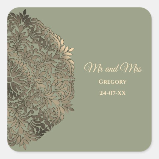 Sage Green und Gold Wedding Eleganter Luxus Quadratischer Aufkleber (Vorderseite)