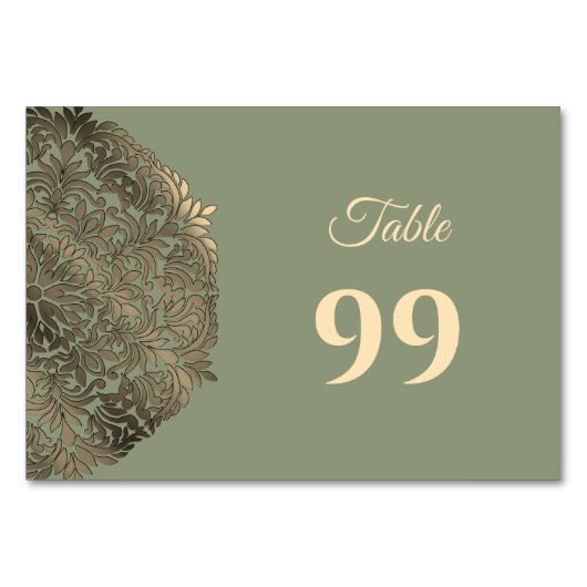 Sage Green und Gold Wedding Eleganter Luxus Tischnummer (Vorderseite)
