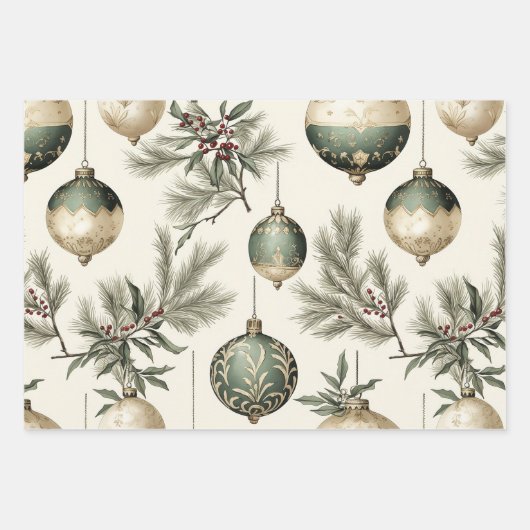 Sage Green und Gold Weihnachtsschmuck Geschenkpapier Set (Vorderseite 3)