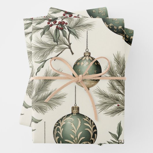 Sage Green und Gold Weihnachtsschmuck Geschenkpapier Set (Beispiel)