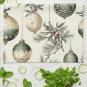 Sage Green und Gold Weihnachtsschmuck Geschirrtuch (Gefaltet)