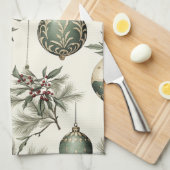 Sage Green und Gold Weihnachtsschmuck Geschirrtuch (Viertel Falte)