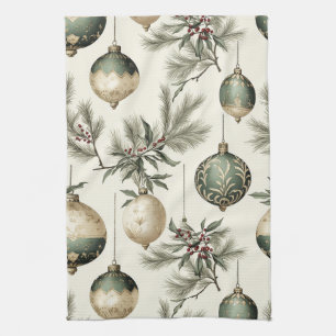 Sage Green und Gold Weihnachtsschmuck Geschirrtuch