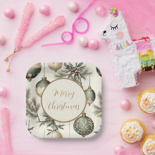 Sage Green und Gold Weihnachtsschmuck Pappteller (Party)