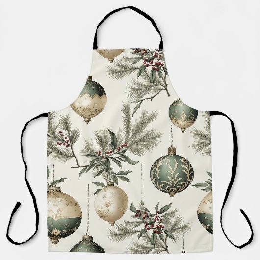 Sage Green und Gold Weihnachtsschmuck Schürze (Vorderseite)