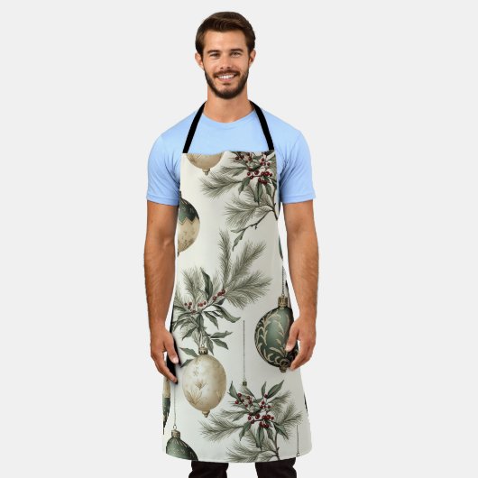 Sage Green und Gold Weihnachtsschmuck Schürze (Getragen)