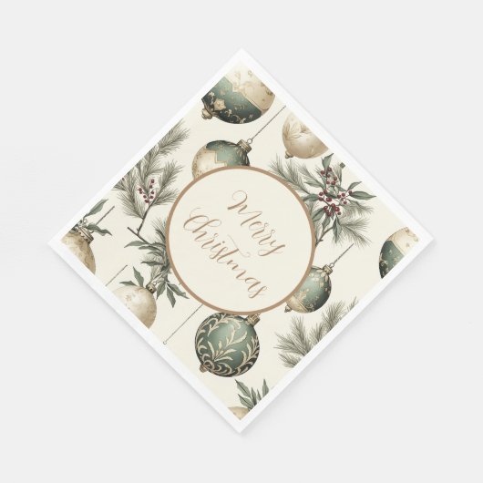 Sage Green und Gold Weihnachtsschmuck Serviette (Ecke)