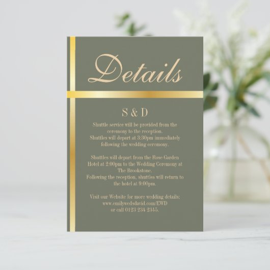 Sage Green und Golden Wedding Card Begleitkarte (Stehend Vorderseite)