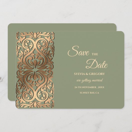 Sage Green und Imitats Gold Save the Date Elegant (Vorne/Hinten)