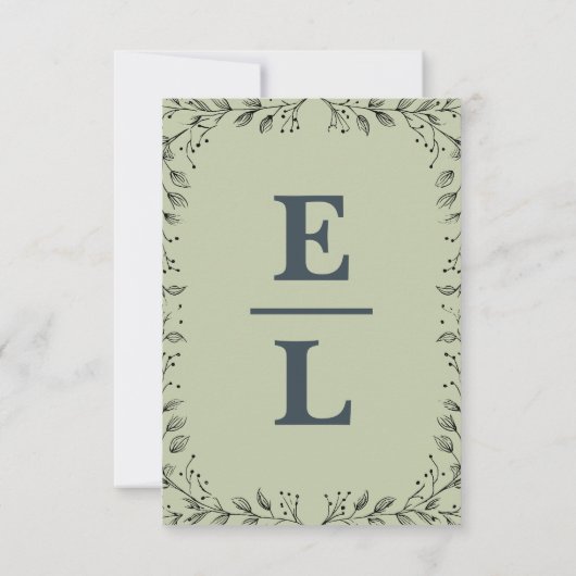 Sage Green und Ivory Wedding Save The Date (Rückseite)