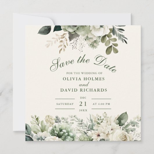 Sage Green und Ivory Wildblume Save the Date Card (Vorderseite)