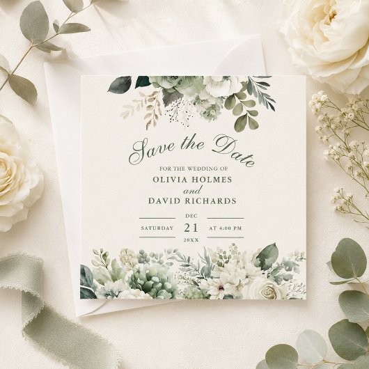 Sage Green und Ivory Wildblume Save the Date Card