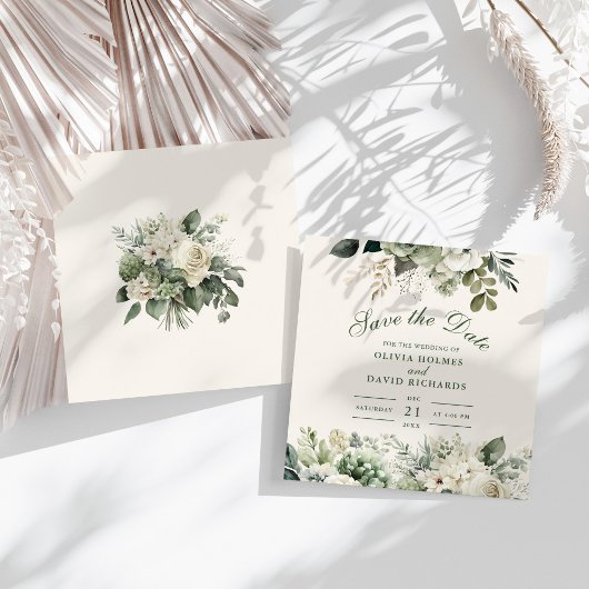 Sage Green und Ivory Wildblume Save the Date Card