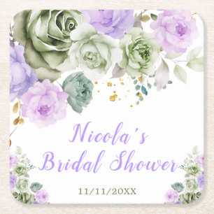 Sage Green und Lila florales Brautparty Rechteckiger Pappuntersetzer