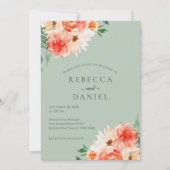 Sage Green und Orange Floral Boho Wedding Einladung (Vorderseite)