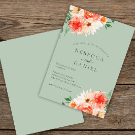 Sage Green und Orange Floral Boho Wedding Einladung