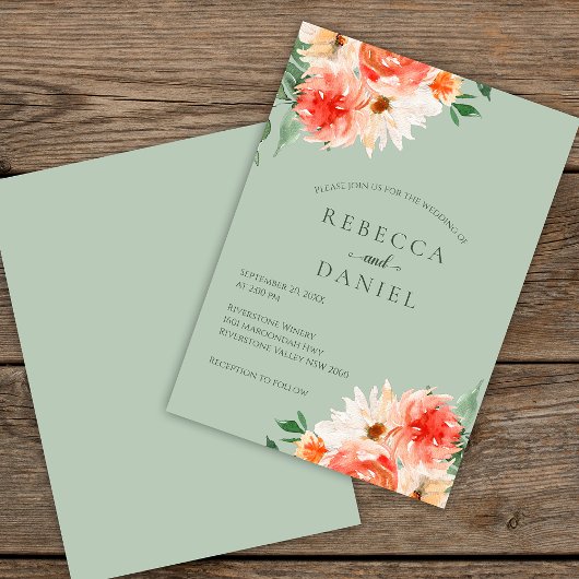 Sage Green und Orange Floral Boho Wedding Einladung