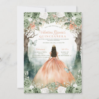 Sage Green und Orange Quinceñera 15 Anos Blume Einladung