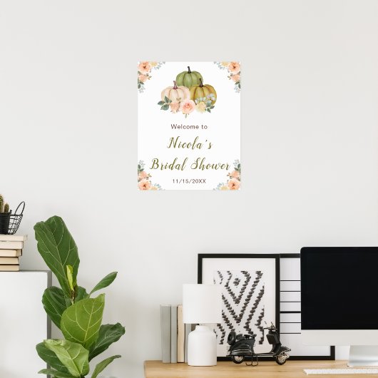 Sage Green und Peach Floral Pumpkins Brautparty Poster (Heimbüro)
