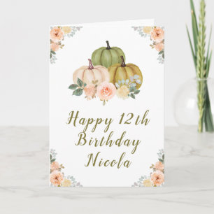 Sage Green und Peach Floral Pumpkins Geburtstag Karte