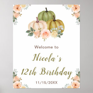 Sage Green und Peach Floral Pumpkins Geburtstag Poster