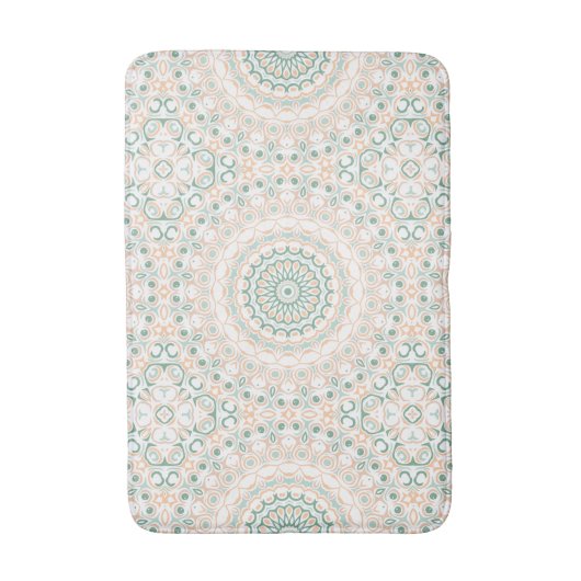 Sage Green und Peach Mandala Pattern Badematte (Vorderseite Vertikal)
