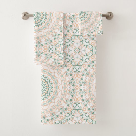 Sage Green und Peach Mandala Pattern Badhandtuch Set (Insitu)