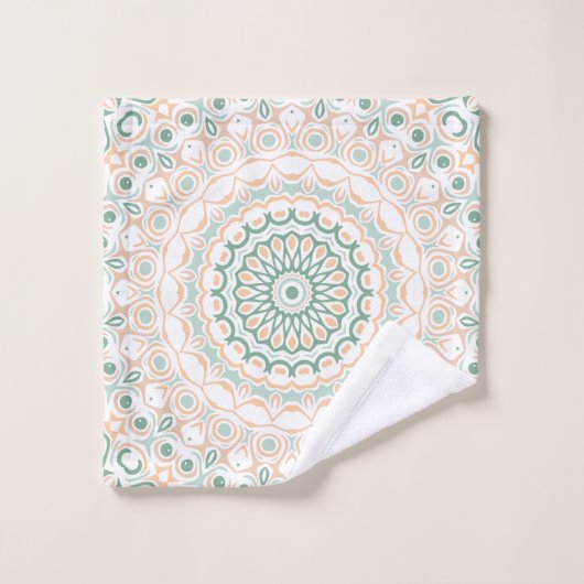 Sage Green und Peach Mandala Pattern Badhandtuch Set (Waschlappen)