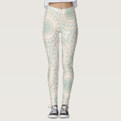 Sage Green und Peach Mandala Pattern Leggings (Vorderseite)
