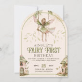 Sage Green und Pink Fairy Erster Arch 1. Geburtsta Einladung (Vorderseite)