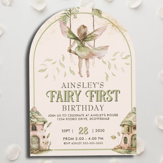 Sage Green und Pink Fairy Erster Arch 1. Geburtsta Einladung