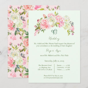 Sage Green und Pink Floral Sikh Ik Onkar Hochzeit Einladung