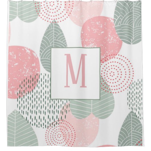 Sage Green und Pink Morandi Pflanze Custom Duschvorhang (Vorderseite)