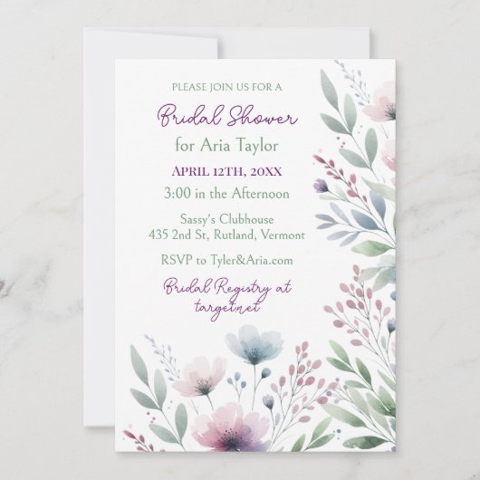 Sage Green und Plum Lila botanisches Brautparty Einladung (Vorderseite)