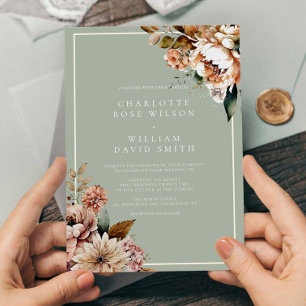 Sage Green und Rose Gold Elegante Blume Hochzeit Einladung