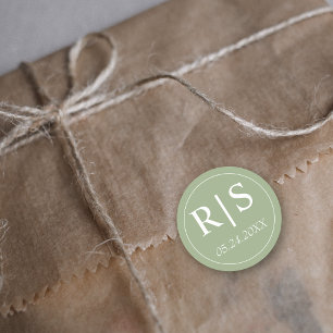 Sage green und weiß elegante monogramm Hochzeit Runder Aufkleber
