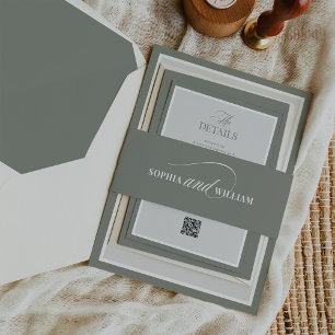 Sage Green und White Calligraphy   Luxe Wedding Einladungsbanderole