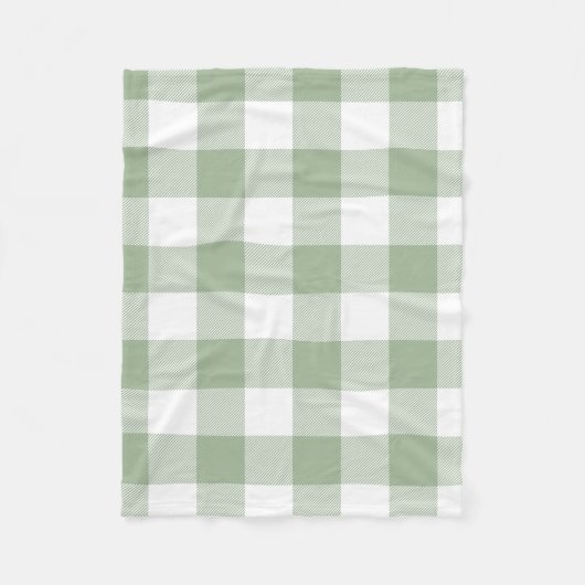 Sage Green und White Gingham Kariert Fleecedecke (Vorderseite)