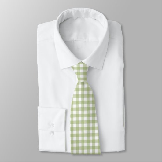 Sage Green und White Gingham Krawatte (Gebunden)