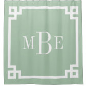 Sage Green und White Griechisch Key | MIT MONOGRAM Duschvorhang (Vorderseite)