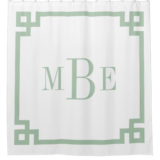 Sage Green und White Griechisch Key | MIT MONOGRAM Duschvorhang (Vorderseite)