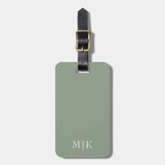 Sage Green und White | Modernes Monogramm Gepäckanhänger (Vorderseite vertikal)