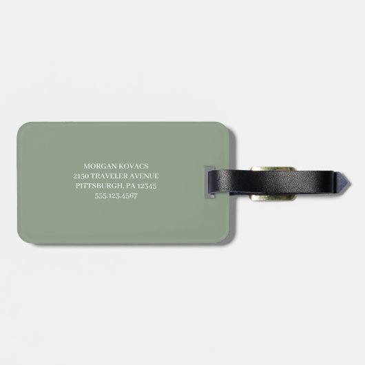 Sage Green und White | Modernes Monogramm Gepäckanhänger (Rückseite horizontal)