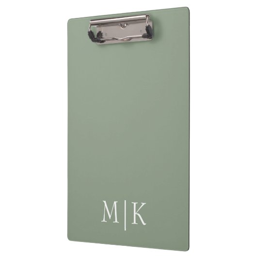 Sage Green und White | Modernes Monogramm Klemmbrett (Links)