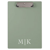 Sage Green und White | Modernes Monogramm Klemmbrett (Vorderseite)
