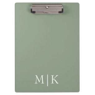 Sage Green und White   Modernes Monogramm Klemmbrett
