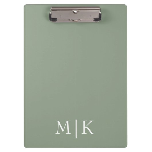 Sage Green und White | Modernes Monogramm Klemmbrett (Vorderseite)